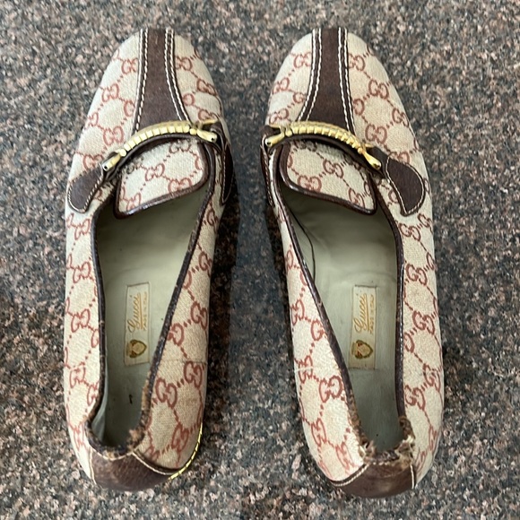 GUCCI LADIES BROWN GG WEB GOLD LOW HEEL PUMPS-40B-9.5-VINTAGE - Picture 7 of 14